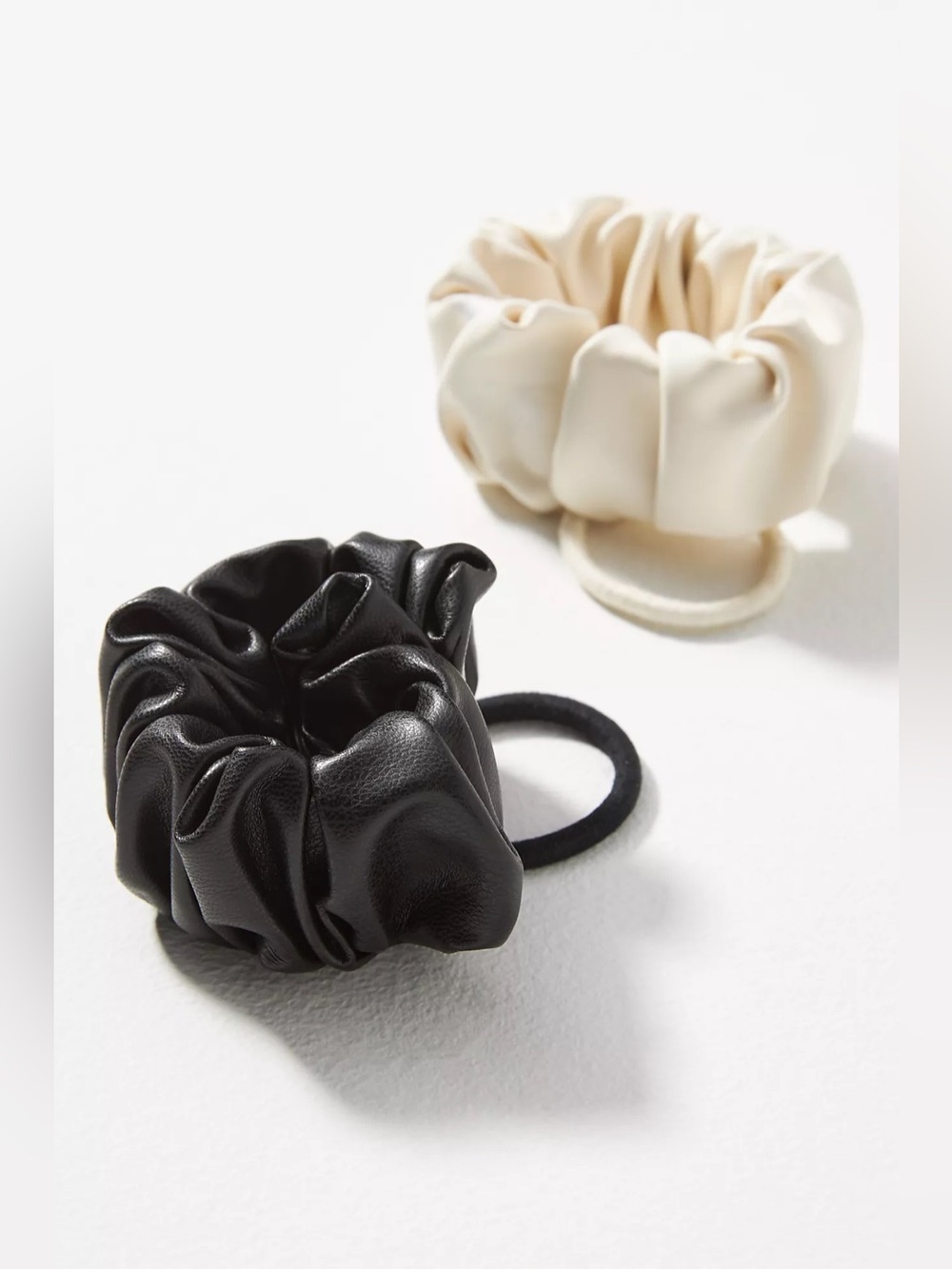 Anthropologie Scrunched Faux Leather Hair Ties, Set of 2